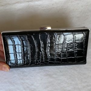 Faux Croc & Silver Clutch Purse w/ Shoulder Strap